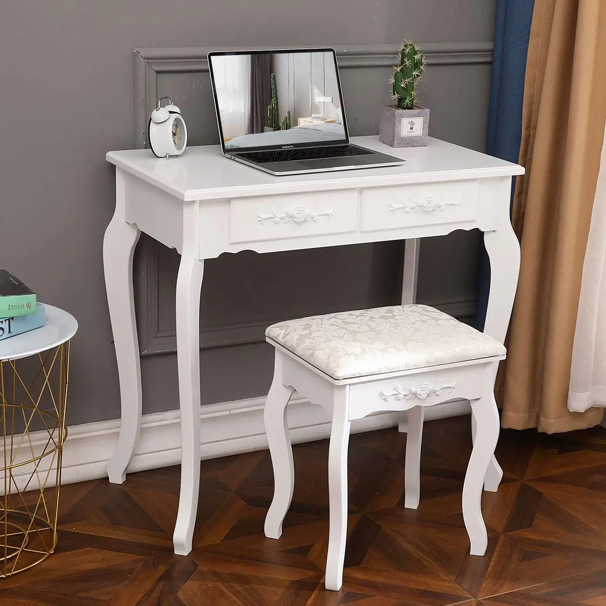  Best Sell Mirrored Make up Vanity Table Modern Dressing Set with Stool for Living