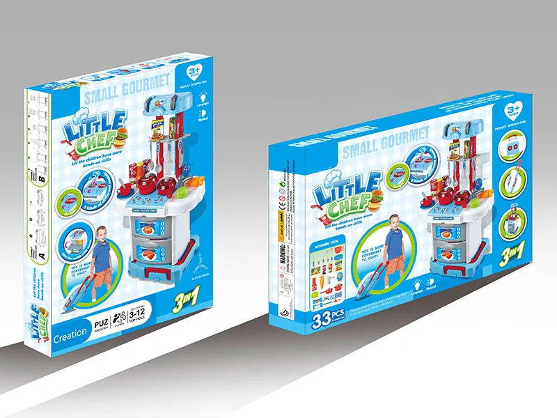 Education preschool play plastic kids kitchen set toy with light and IC