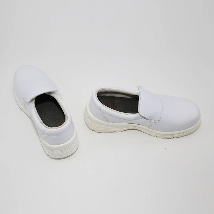 Lightweight white Cleanroom dustproof anti static esd steel toe safety shoes cow leather for lab