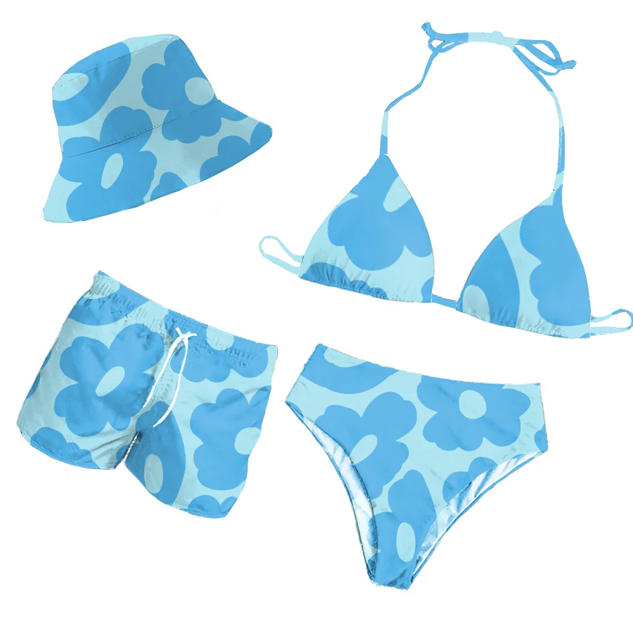 Fashion Women Sexy Printed High Waist One Piece Swimsuit Bikini Brand Men Swim Trunks Designer Bikini Set