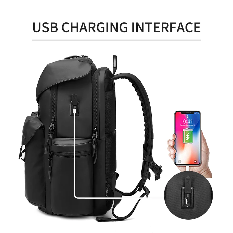 Outwalk man backpack USB Charger Anti Theft Smart Laptop Backpack bag Large Capacity Black waterproof