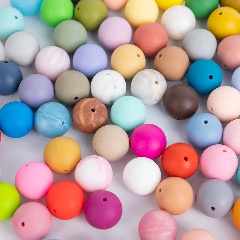 Factory Price Food Grade 12mm 15mm Silicone Baby Teething Beads for Pacifier Keychain Bracelet Round Ball Silicone Chew Beads