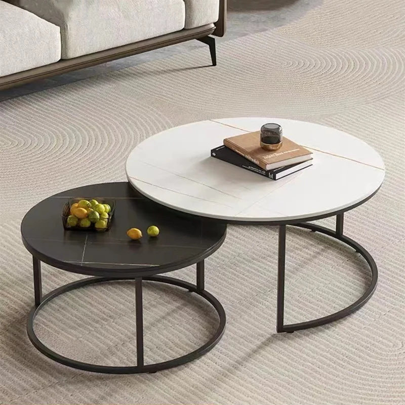 2022 new arrival wholesale cheap modern design minimalist small apartment round set marble rock slab coffee table tea table