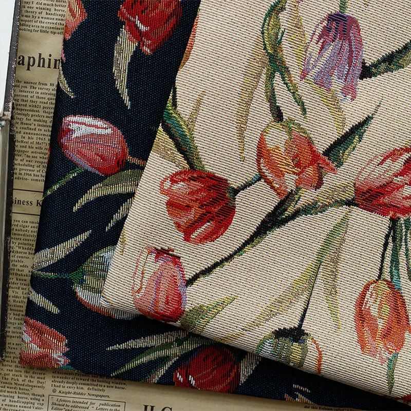 Vintage Tulip Imitation Hemp Yarn Thick Jacquard Canvas Texture Cotton Fabric for fashion handbag