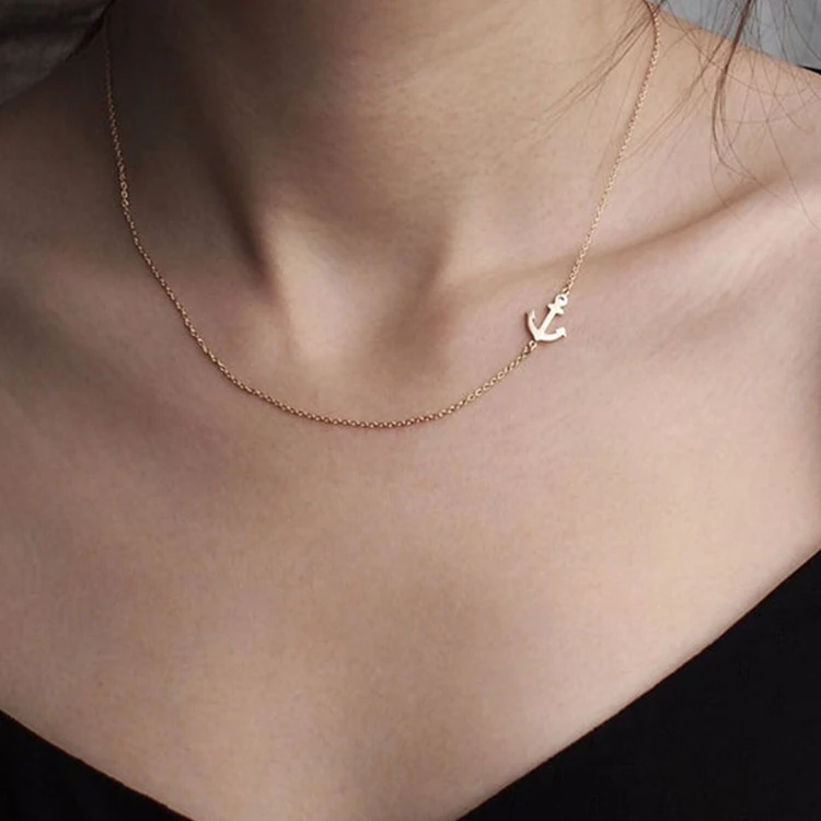 925 Sterling Silver Sideways Anchor Choker Necklace Jewelry For Women