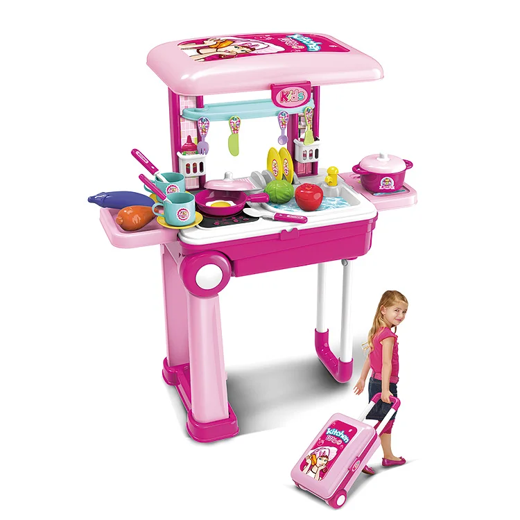 Child Kids Early Educational Happy Cooking Pretend Game Plastic Kitchen Toy Play Set With Suitcase Package