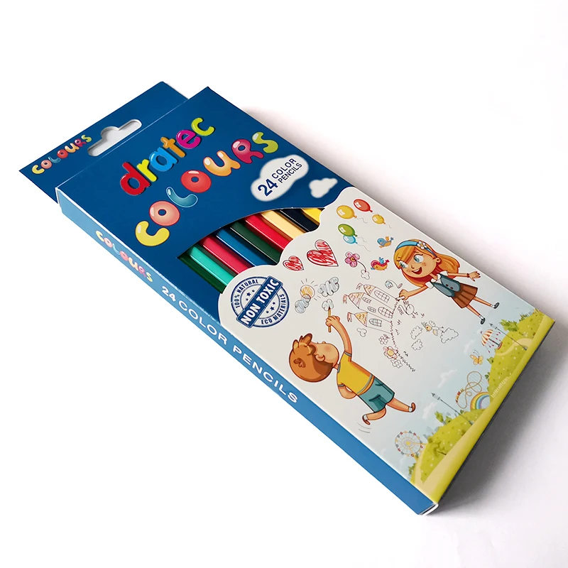 Стандартные высококачественные деревянные 12 цветные карандаши для детей с напечатанным логотипом на заказ