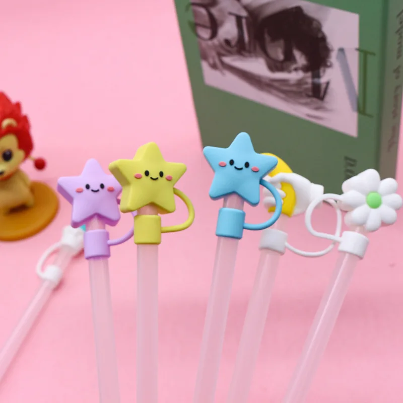 Wholesale of new silicone soft adhesive large diameter 10mm straw hat cartoon doll PVC dust plug straw protection sleeve