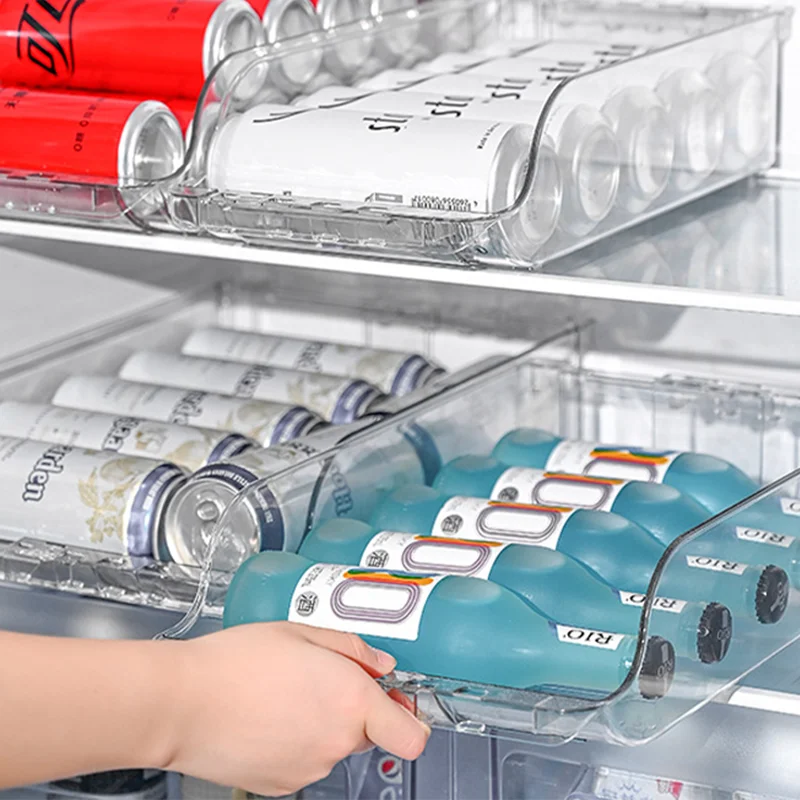 Retractable Beverage Storage Box Refrigerator Plastic Large Capacity Fruit Vegetable Food Storage Container Cans Storage Rack