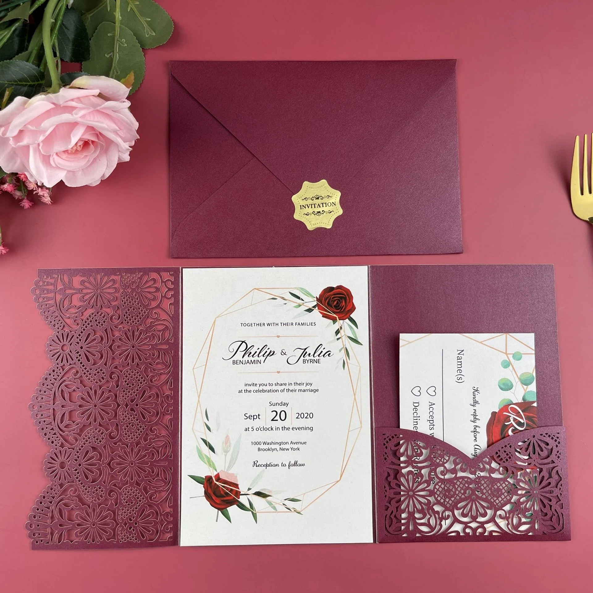 Wholesale Luxury Laser Cut Wedding Invitation Card Good Quality Mariage Hollow Flowers Wedding Cards Customized Wedding Card Inv