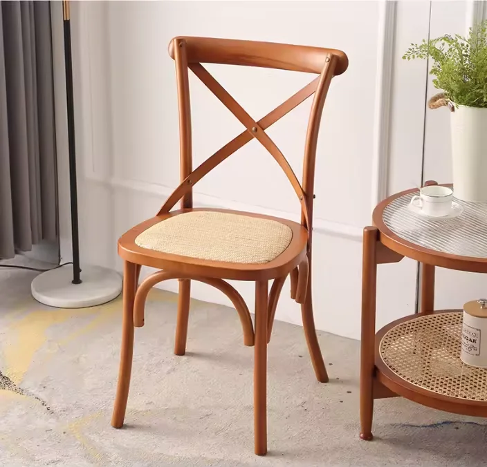 Cheap wholesale events restaurant solid  Wood Rattan Cross Back Dining Chairs for hotel or diningroom