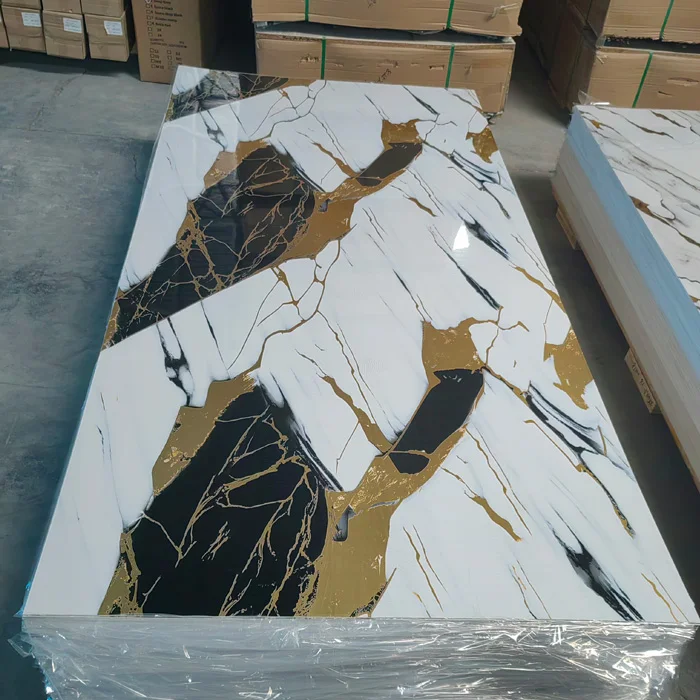 2024 Hot sale 4*8ft waterproof Gilded pvc marble sheet high glossy uv marble wall panel for interior decoration