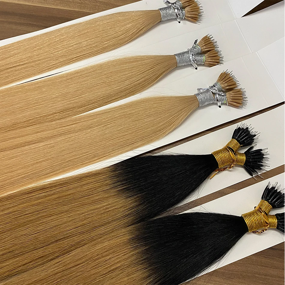 Nano Tip Hair Extensions Brown Blonde Highlights Nano Ring Human Hair Extensions Micro Link Human Hair Extensions Nano Tip