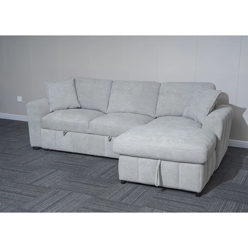 Modern Fabric Grey L Shaped Sofa Bed with storage chaise