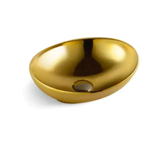 hot sale luxury gold color ceramic oval counter top art wash vessel lavatory sink Basin