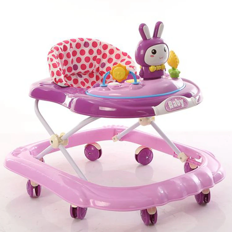 China cheap 8 free big rubber wheels baby walker with music / Height three-gear adjustment baby walker with fabric seat