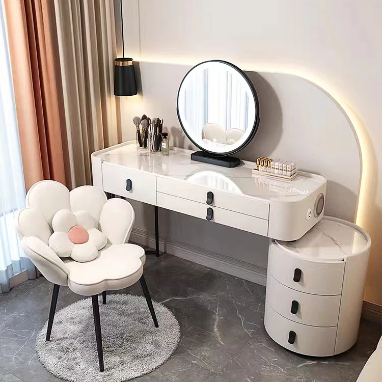 Bedroom Furniture Modern Simple Multi-functional Princess Dressing Makeup Table With Side Cabinet Vanity Smart Mirror