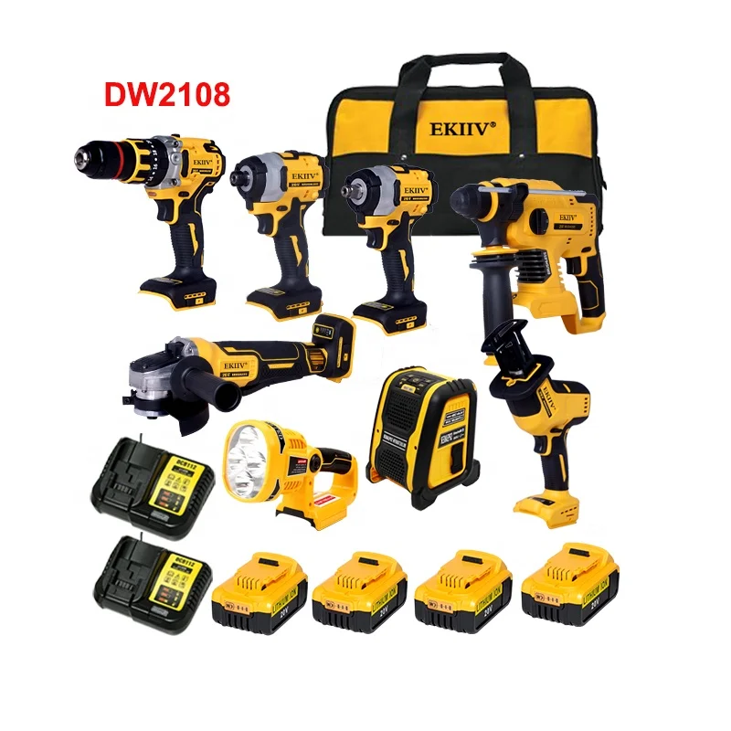 Professional Ekiiv drill set impact wrench combo power tools kits 6 PCS kit combo de 18v combo kit packing machine