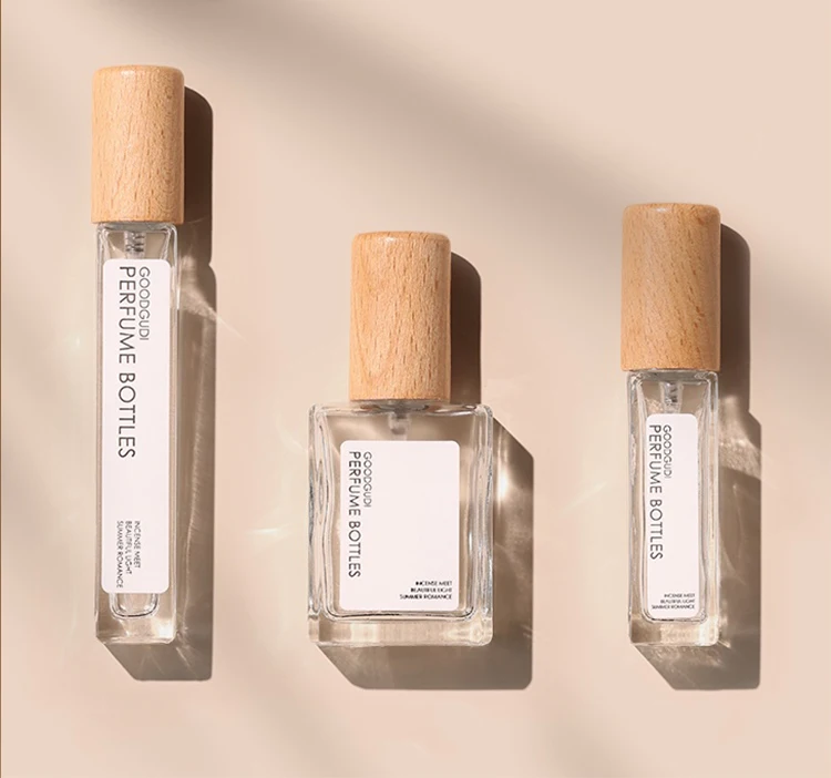 Luxury Private Label 10ml Recyclable Custom Atomiser Spray Square Glass Empty Perfume Bottle Wooden Lid