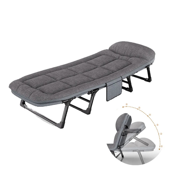 SY 2024 Hot Sale folding single Bed with back Adjustable Camping Fishing Folding Cushion Relax bedroom Lazy Bed Cot