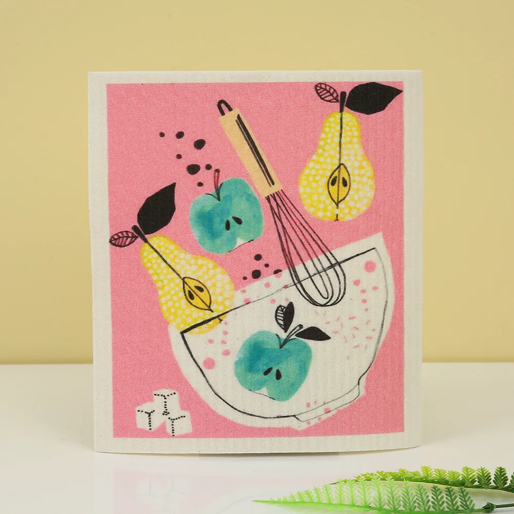 Custom Eco Wood Pulp Cotton Cleaning Cloths printed Swedish towel cellulose dish cloth kitchen sponge cleaning towel