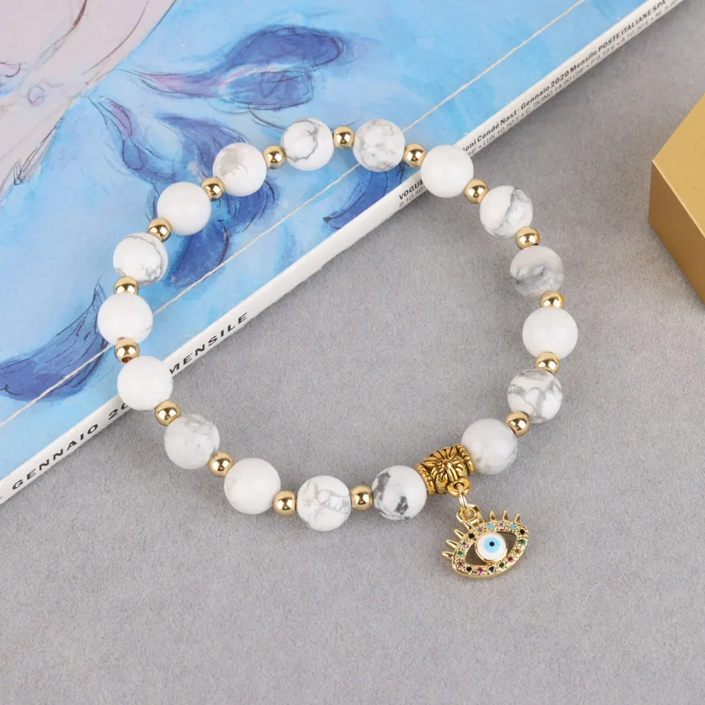 19cm Natural Stone Micro Paved Copper Eye Charms Gift Bracelet