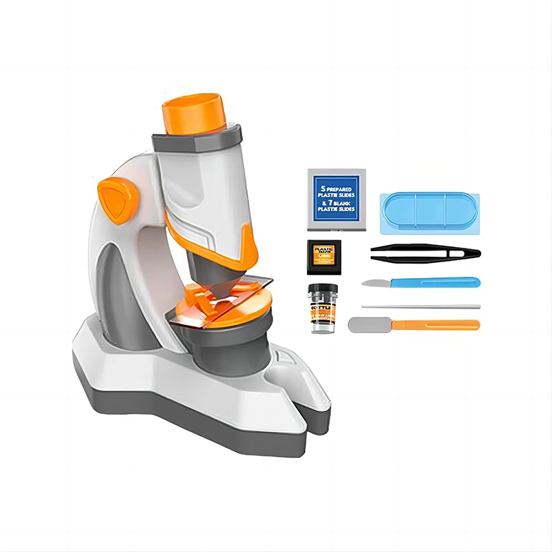 QS Wholesale Kids ASTEM  Biological Science Experimental Equipment Portable Small Optical 1200X Microscope Toy With LED Lights