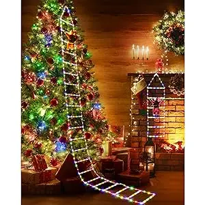 Christmas LED Ladder Lights with Climbing Santa Claus Christmas Decorations Lights for Indoor Outdoor Garden Xmas Tree Decor