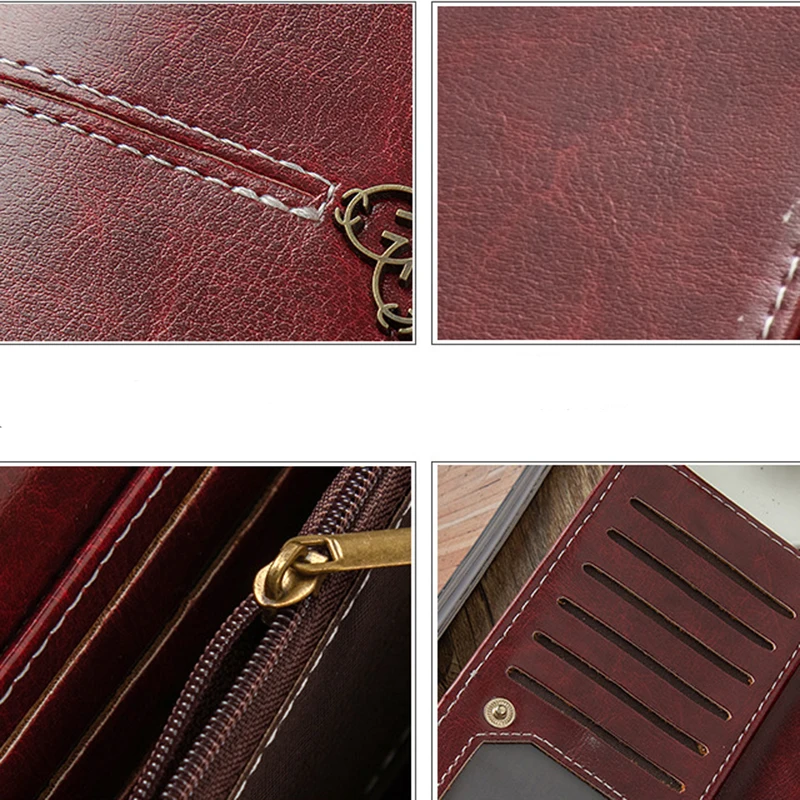 Beautiful Oil Wax Wallets WomenTrendy Fashion Vintage Stylish Luxury Waterproof Long Clutch PU Leather Ladies Purse