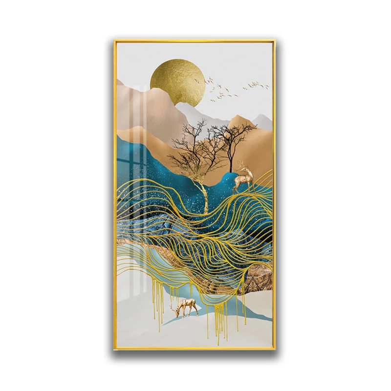 Высококачественная живопись золотого оленя хрусталя фарфора для украшения стен отеля