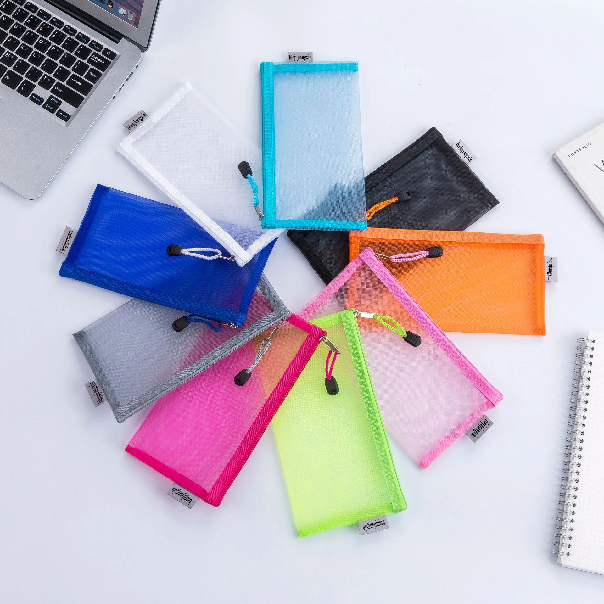Stationery Office Custom Logo A4/A5/A6 Folder Nylon Zipper Mesh Ducoment File Bag Transparent Pencil Bag Makeup File Folder Bag