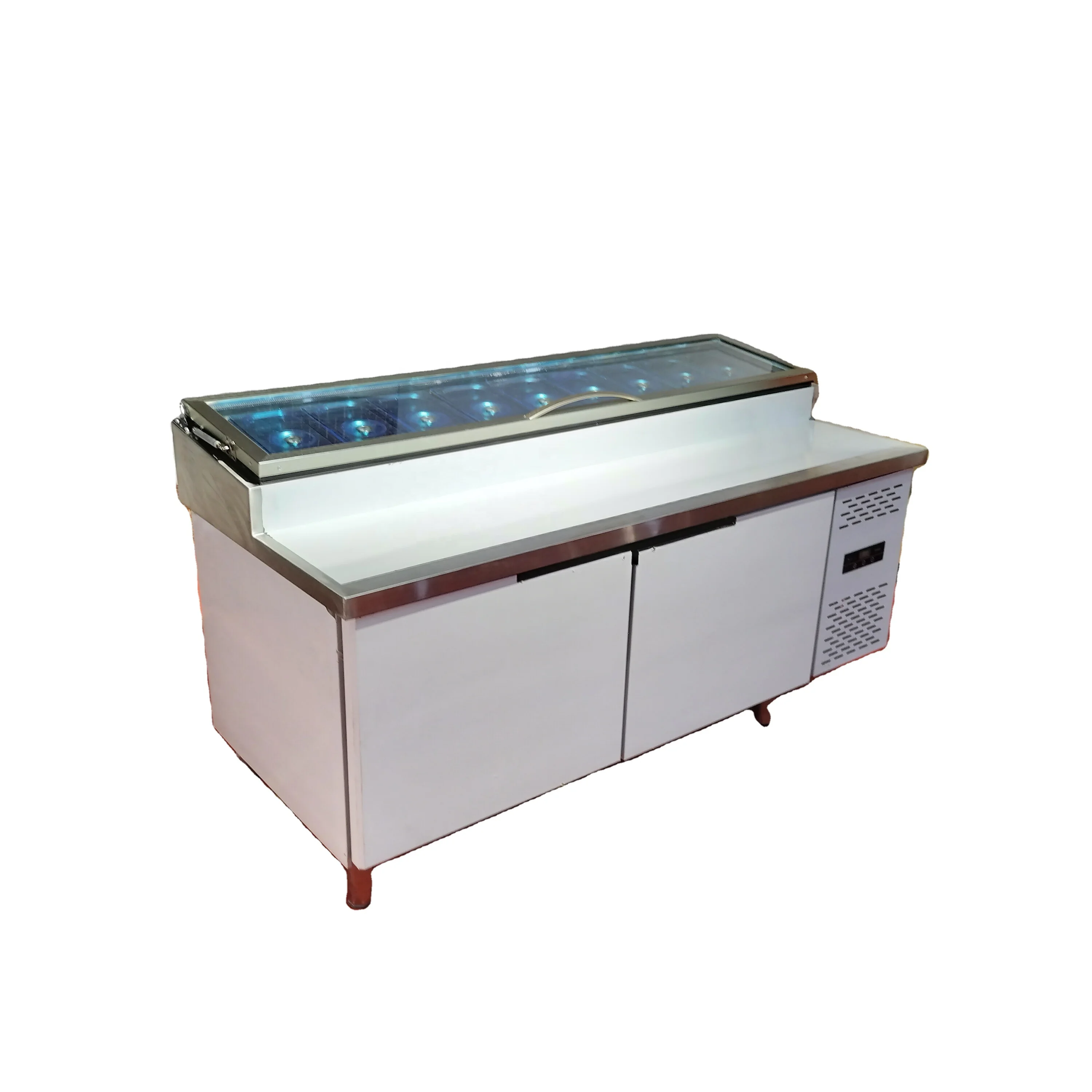 Stainless Steel Commercial Kitchen Worktable Pizza Salad Freezer Table Refrigerator For Industrial Hotel / Restaurant