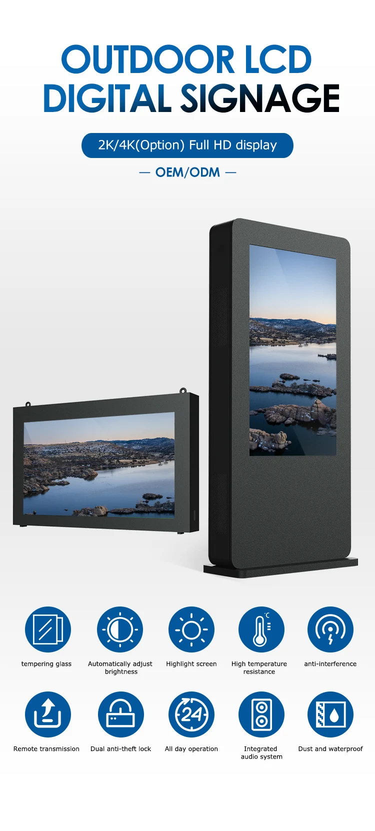 INGSCREEN 55 дюймов настенный уличный столб для наружного использования Digital Signage LED Android 13 0 цифровой дисплей