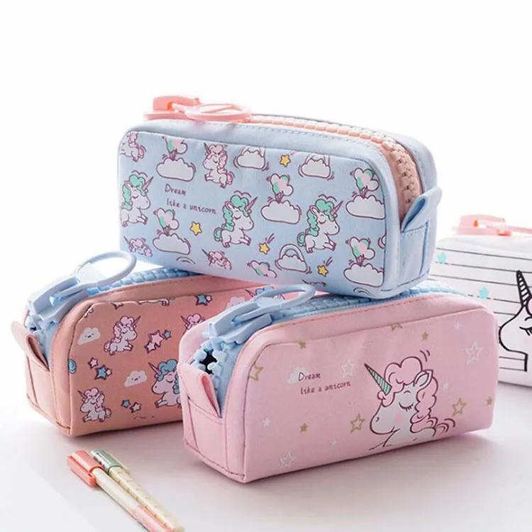 Large Capacity Cute Kid Kawaii Glitter Sequin Unicorn Stationary Pencil Case