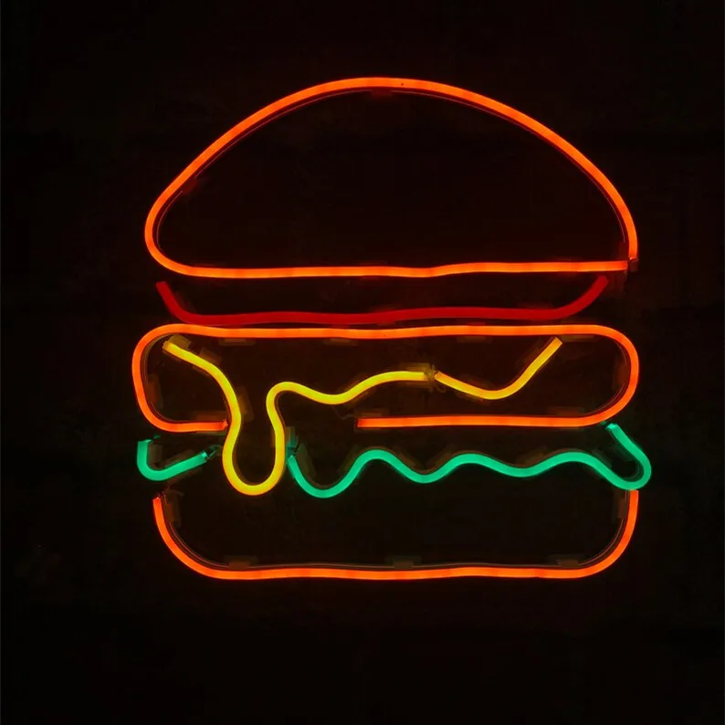 Drop Shipping Decorative Custom Made LED Flexible flex open acrylic rgb light burger neon led neon sign