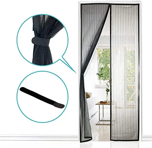 Retractable fly magnet screen door Fiberglass magneticic mesh Curtain triple