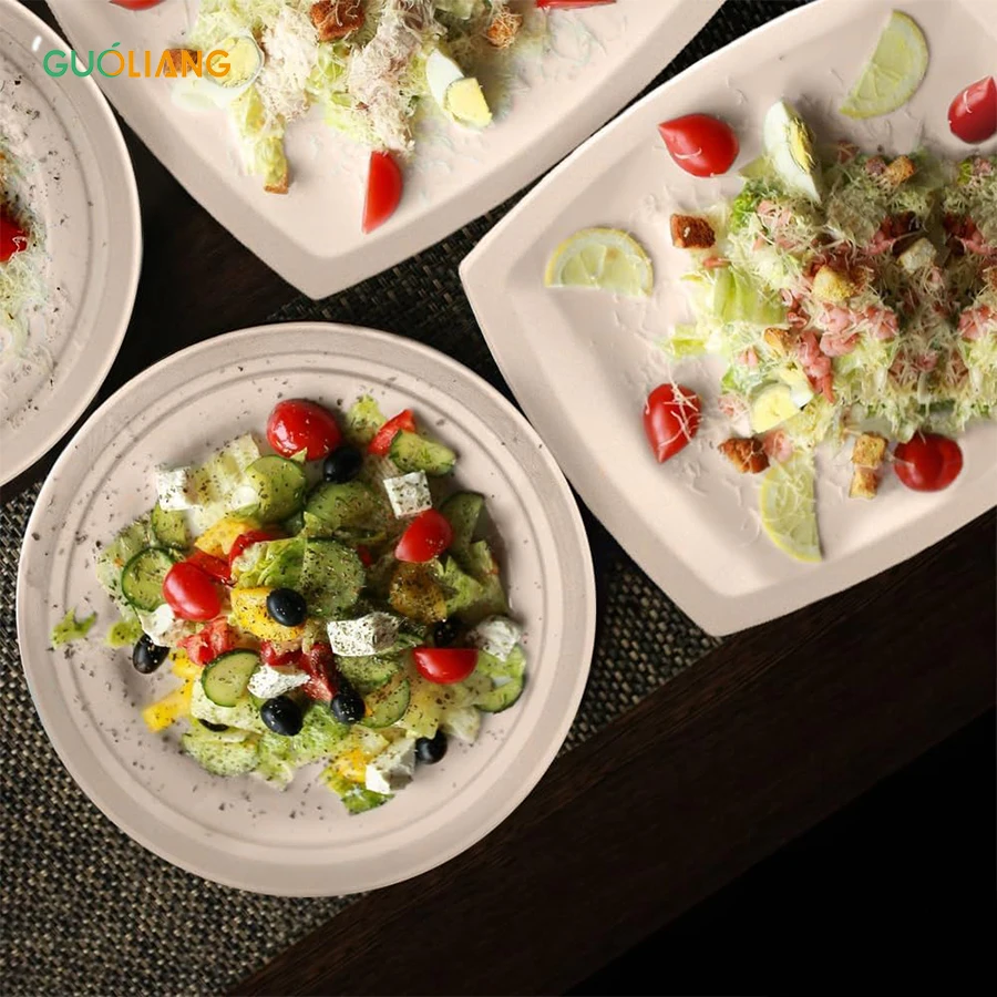 Customized Green Fast Food Tray Pulp Tableware 100% Compostable Biodegradable Disposable Paper Plates