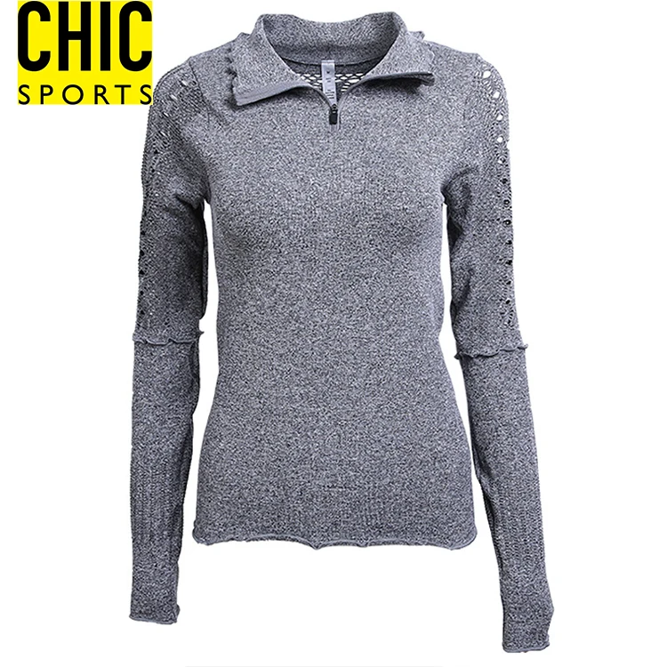 Lady Multi Sizes Long Sleeve Shirt Hollow Pattern Sports 3/4 Zipper Jacket Seamless Stretchy Dry Fit Yoga Pullover Tops