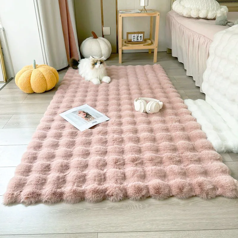 rabbit plush cream style polyester super soft and delicate bubble velvet floor mat bedroom bedside rug living room bay window