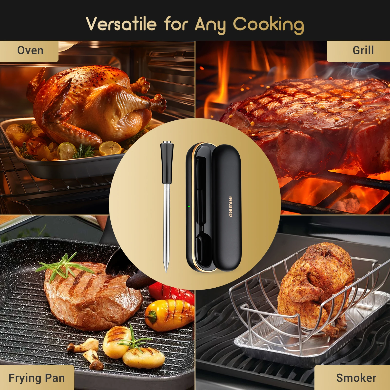 INKBIRD INT-11P-B 300ft Wireless Digital LED Meat grilling Oven thermometer with two probes BT 5.0 smart food thermometer