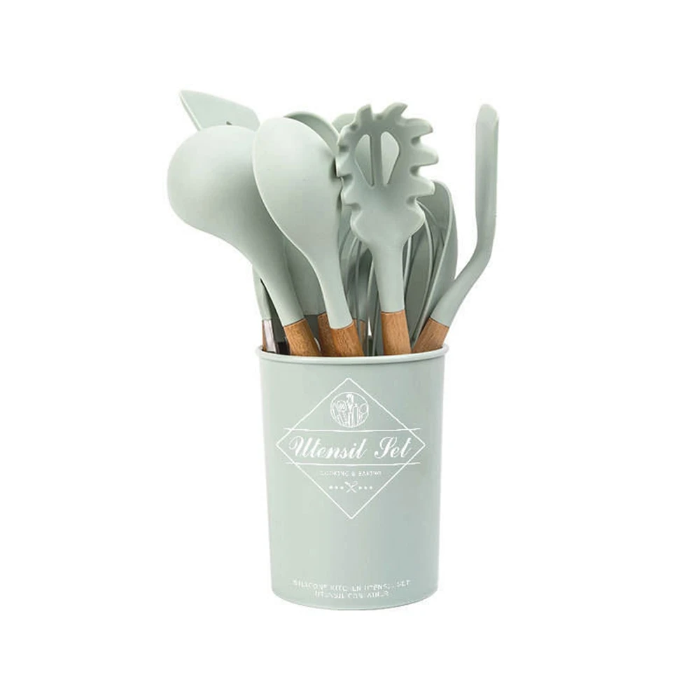 Kitchen Accessories Cooking Tools silicone kitchen utensil set of 11 pieces with storage bucket color box