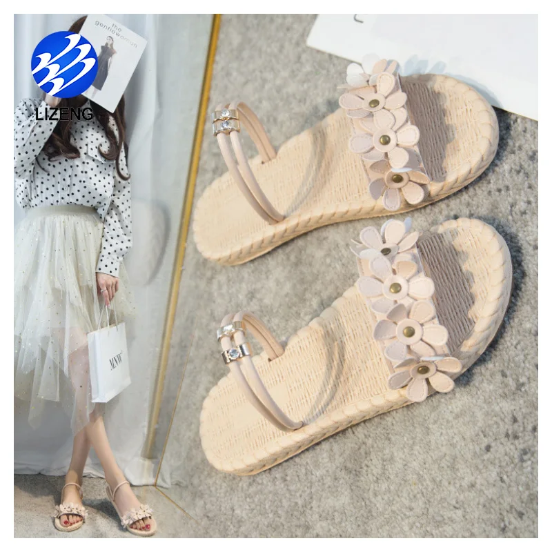 
Women Braided Slingback Flat Sandals Floral Bohemia Slipper Shoes 