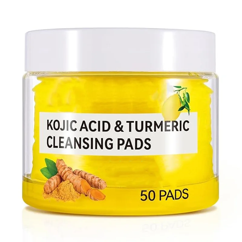 Hot Selling Kojic Acid Turmeric Cleansing Pads Private Label Exfoliating Cleansing Facial Pads