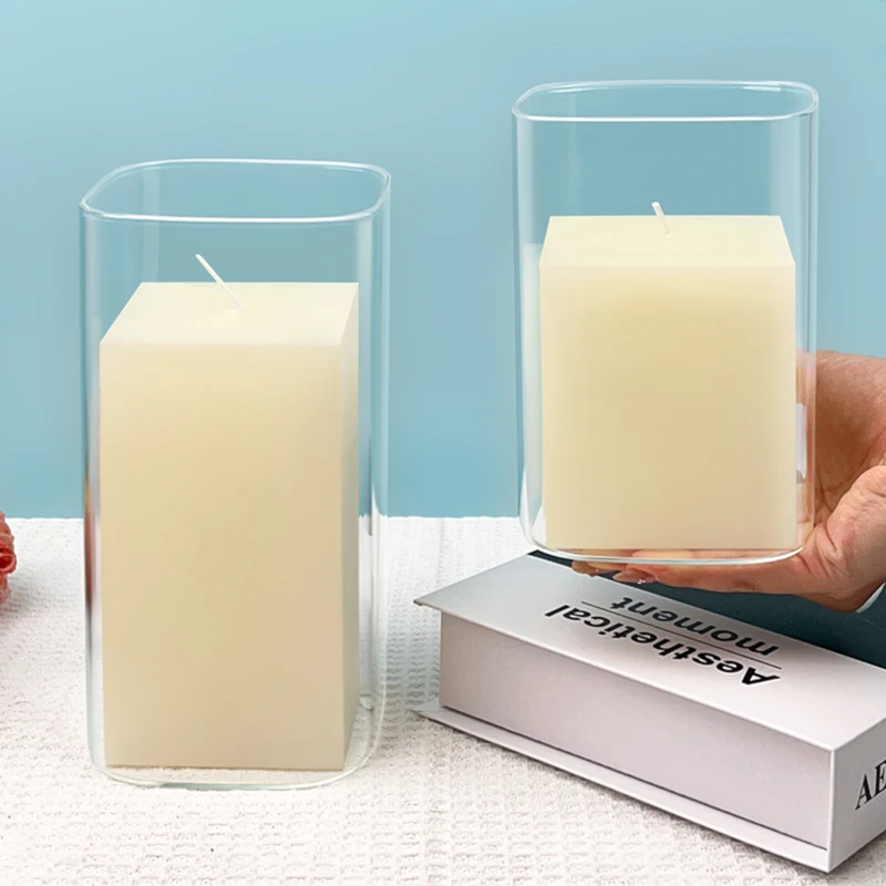 Custom Size Glass Jar Candle Vase Glass Square Candle Cover Vessel For Home Decor