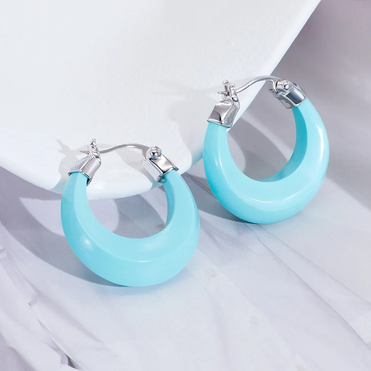 ChinChin Chunky Vintage Style Earrings Hoop Bezel Jewelry Brass 18k Gold Plated Turquoise Wedding Earrings