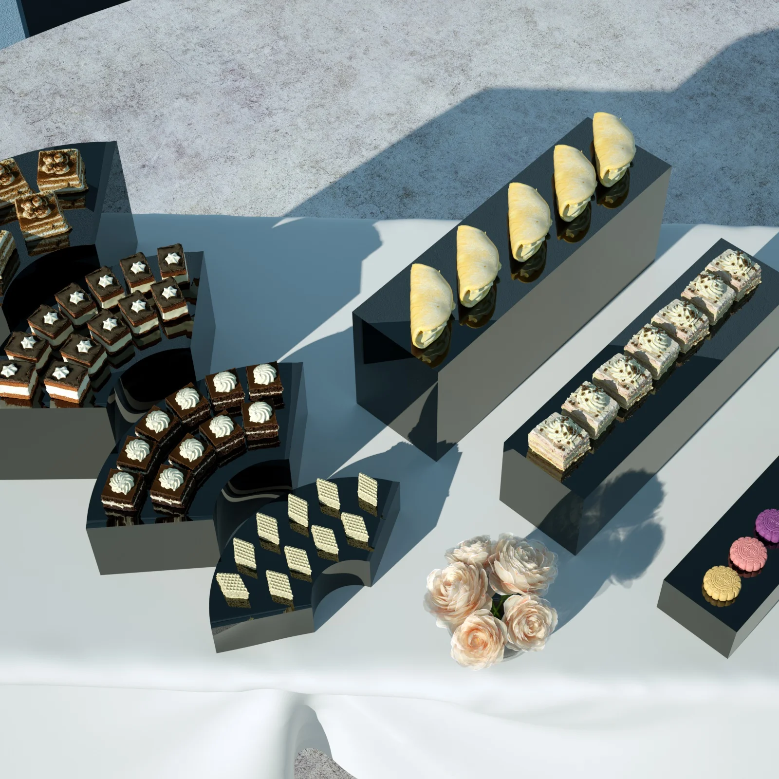Wedding Party 7PCS Set Black White Acrylic Buffet Display Nesting Cube Food Display Acrylic Risers for Wedding Party