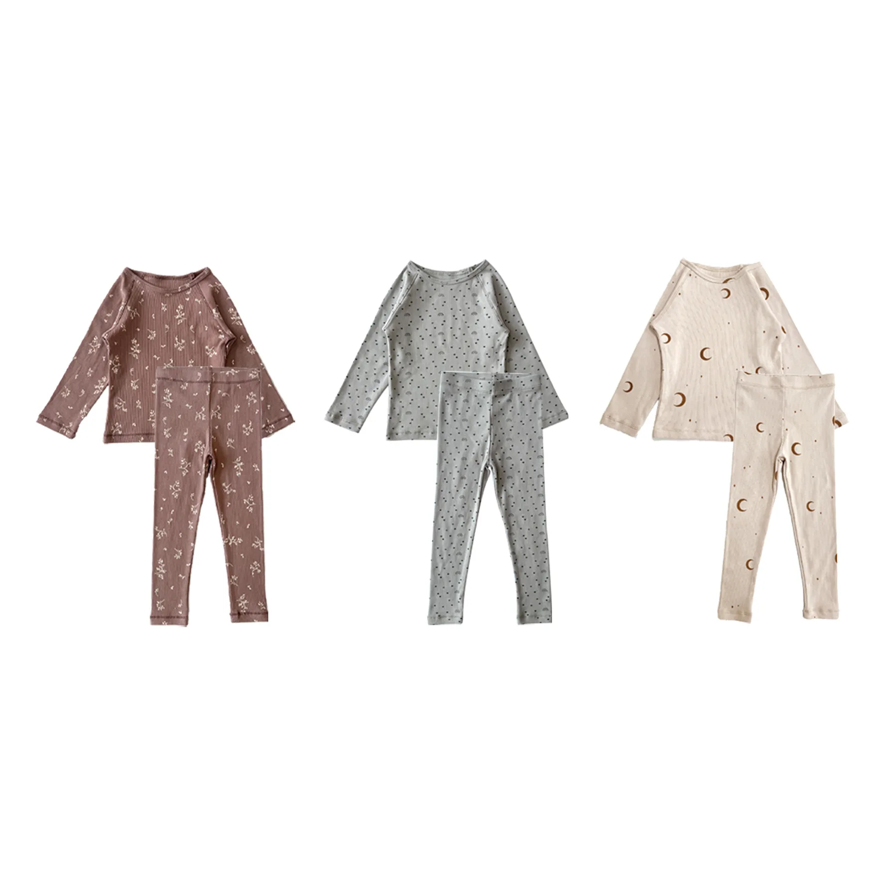 Paleo OEM Child 2 Piece Sets Little Kids Winter Home Baby Clothes Set Super Soft Cotton Ribbed Toddler Boy Girls Clothing Sets