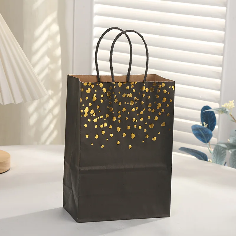 Factory Price Black White Kraft Craft Paper Bag With Twisted Handle And Hot Stamping Printing