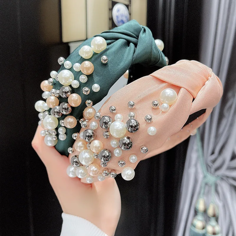Ручная работа, свадебная повязка на голову, аксессуары, широкий искусственный жемчуг, верх, перекрещивание, завязанная повязка на голову, обруч для волос, обруч для волос, для элегантных женщин