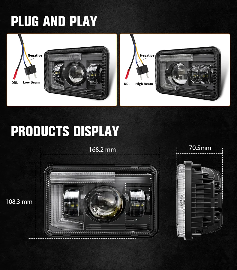 New 4x6 inch Led DRL headlight truck accessories for for kenworth/peterbilt 378 379/Freightliner/Buick Electra 4x6 auto headlamp